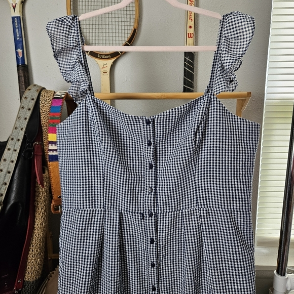 Gal Meets Glam Blue White Carly Gingham Plaid Ruffle Sheath Dress 20 - Picture 3 of 10